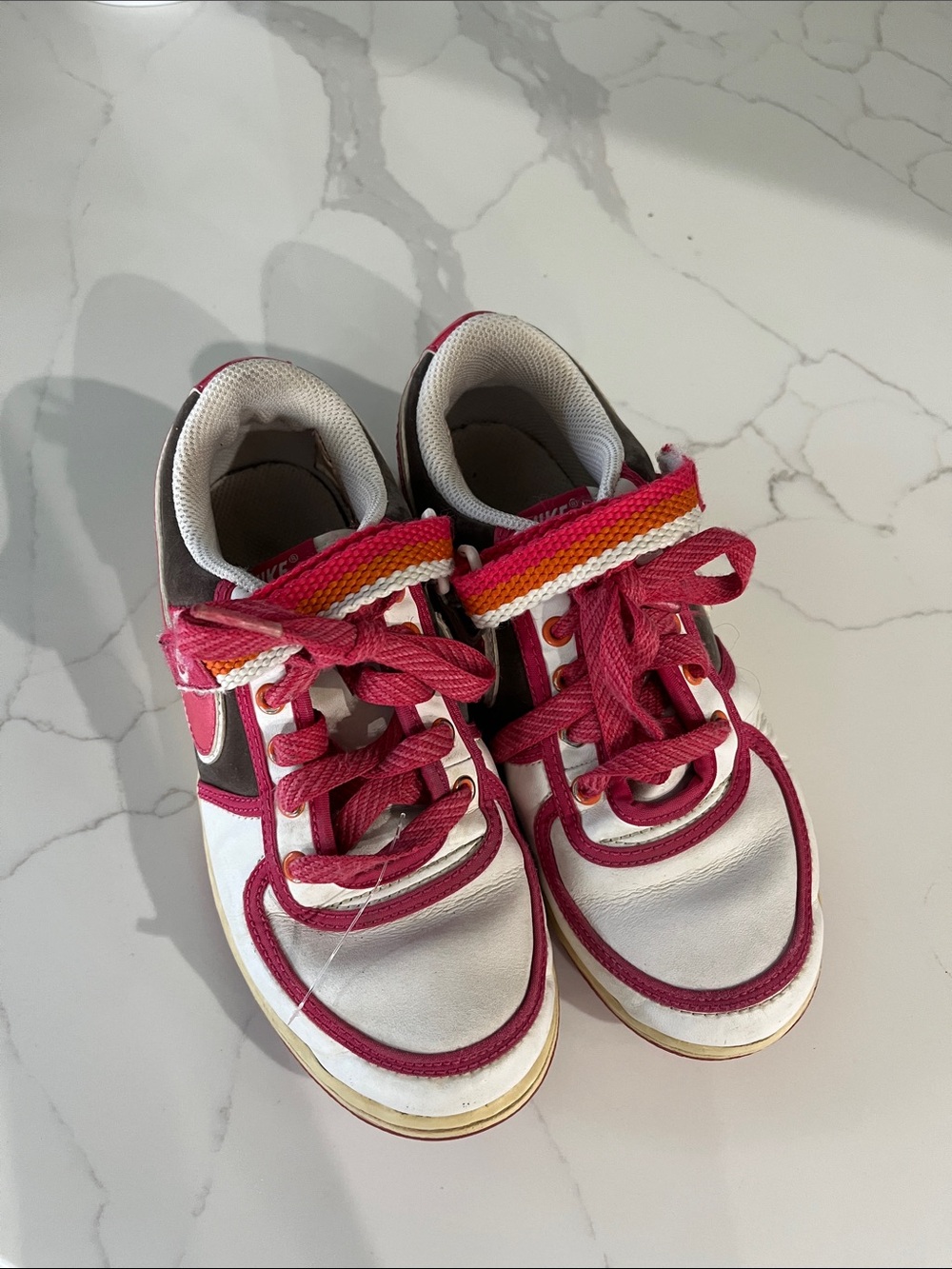 Nike Kids Pink & White Athletic Sneakers with Strap
